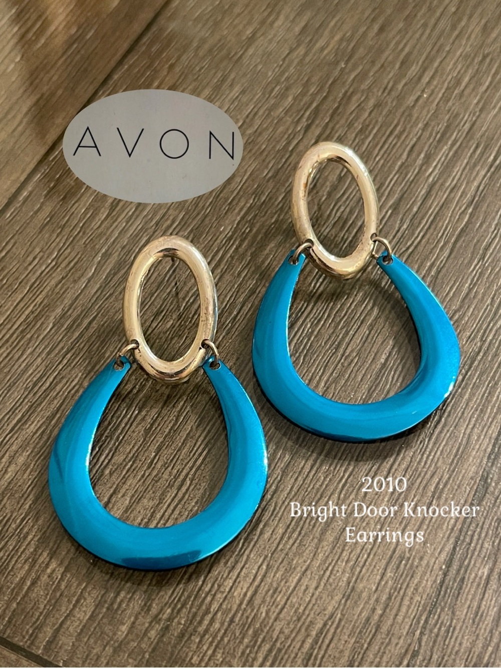 2010 Avon Bright Door Knocker Earrings Blue Silver-Tone